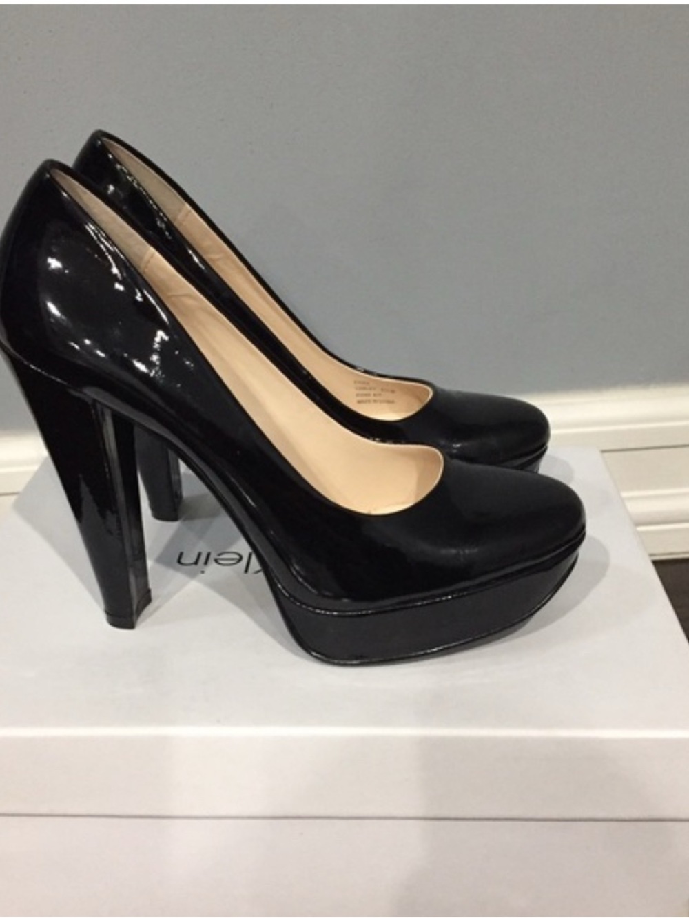 Calvin Klein Black Patent Platform Pumps